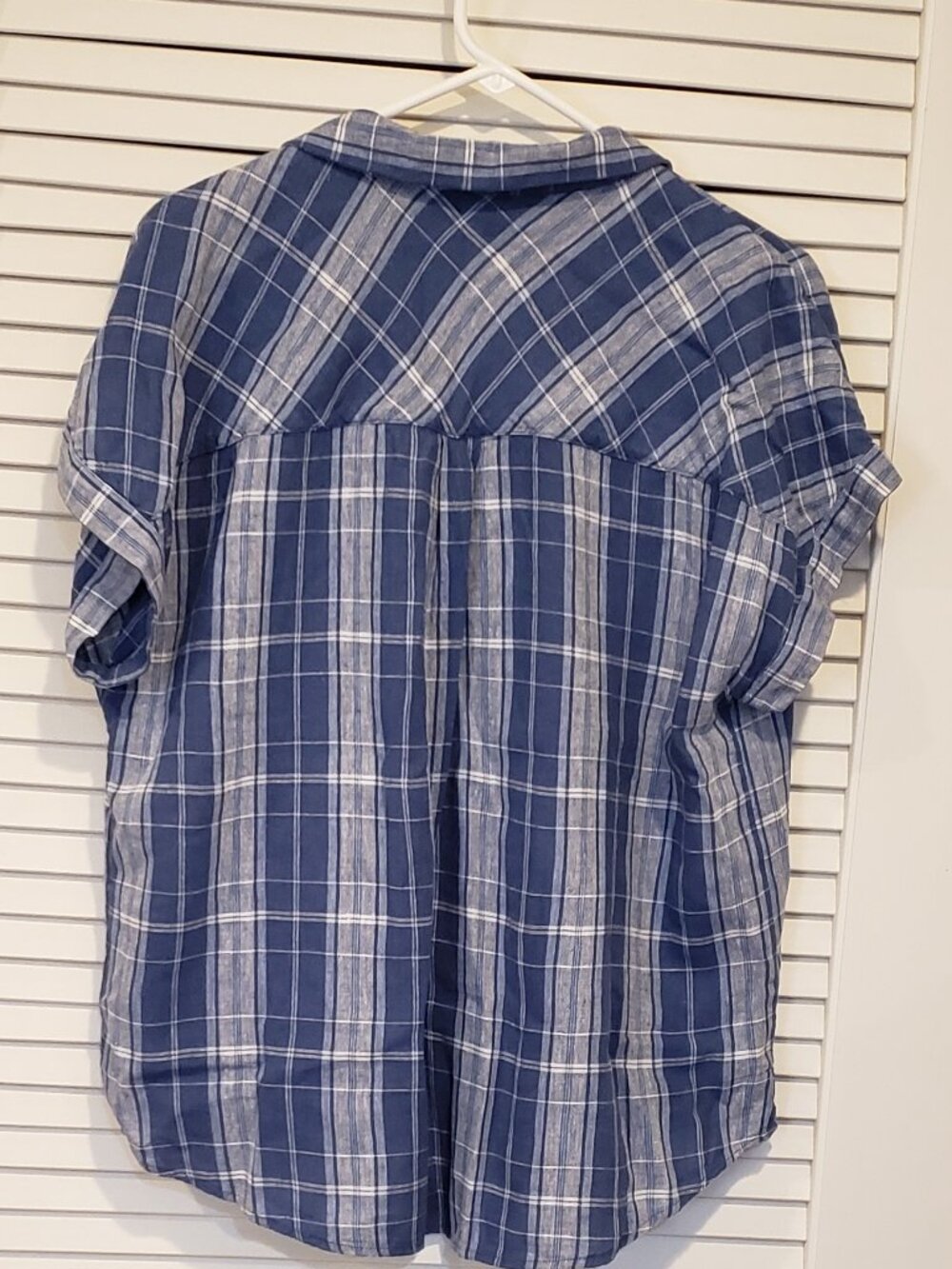 Lucky Brand Large Linen Blend Blue Plaid Shirt - Picture 2 of 7